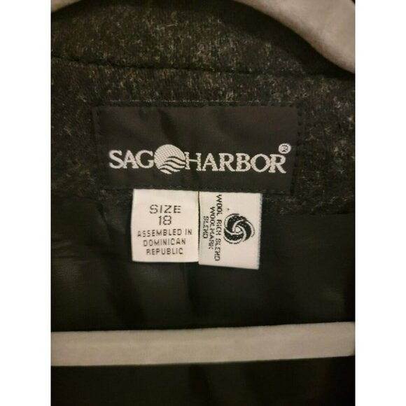 Sag Harbor Wool Blend Blazer Women Size 18 Dark Gray Black One Button Office Y2K - Picture 3 of 7